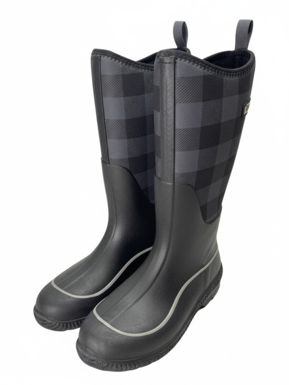 NEW MUCK Womens Hale Tall Waterproof Everyday Boots Size 9 M Black, Grey Plaid